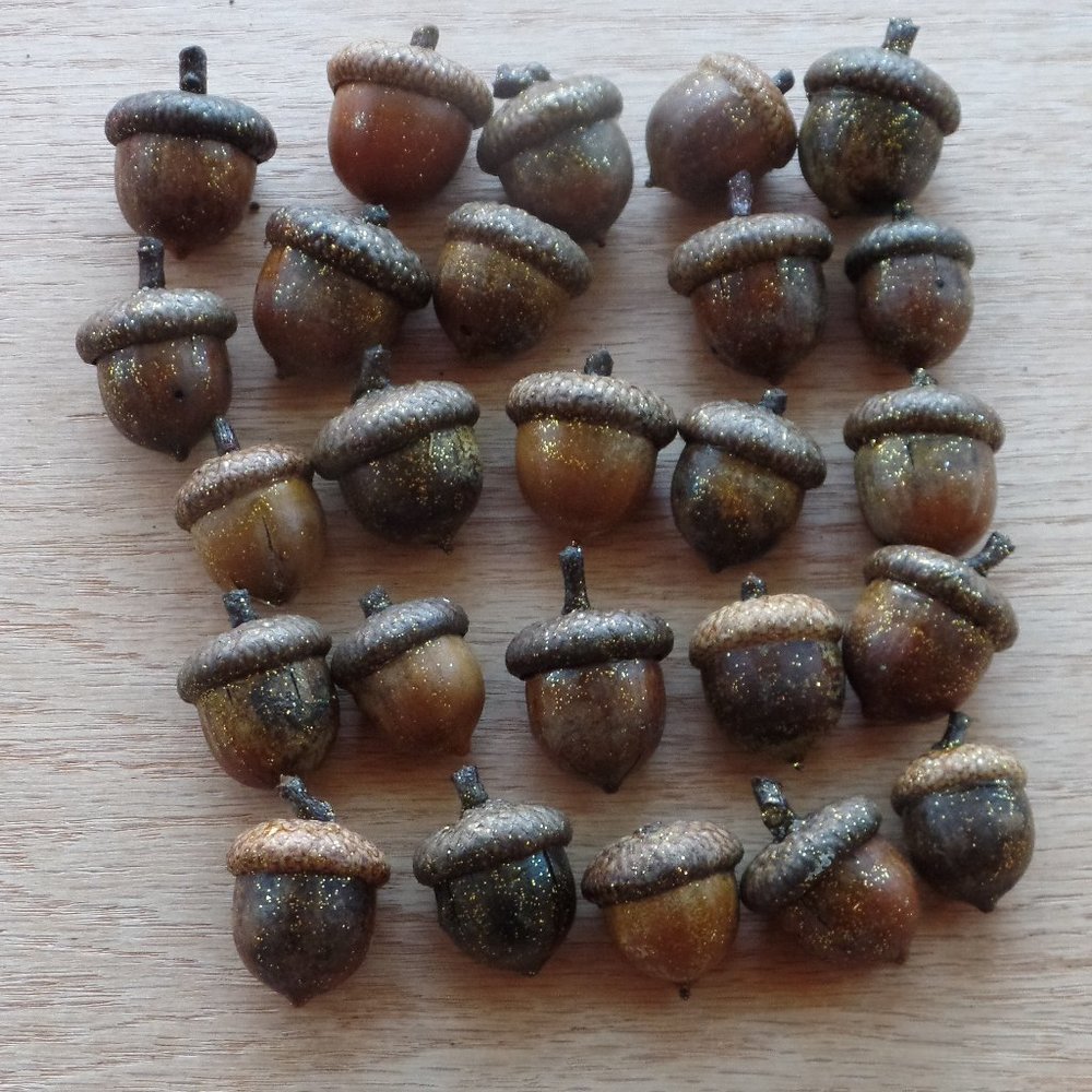 25 Real Acorns Vase Filler painted gold glittery